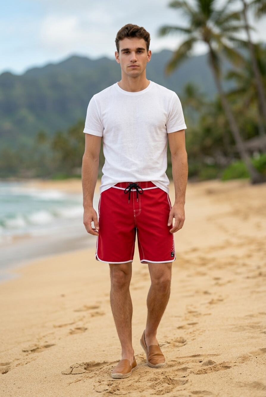 Red Board Shorts Mens Size 38 Surf Vintage Y2K Surf Beach Vacation Retro